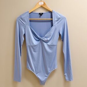 Express Body Contour Light blueTwisted Front Long-sleeve Bodysuit Size S